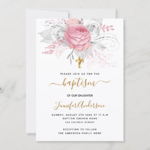 Taufe rosa Blumen Mädchen elegant weiß Einladung