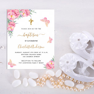 Taufe rosa Blumen Schmetterling Budget Einladung Flyer