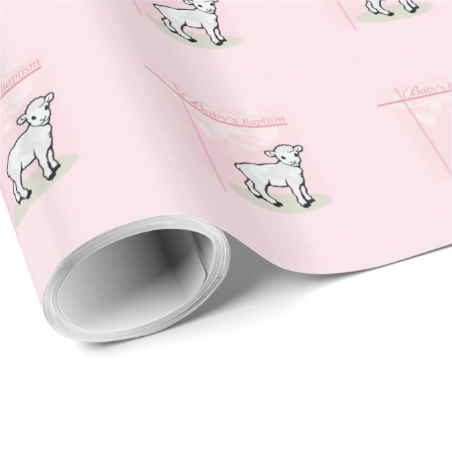 Taufe, Rosa, Mädchen, Lamm Geschenkpapier (Rolleneckpunkt)