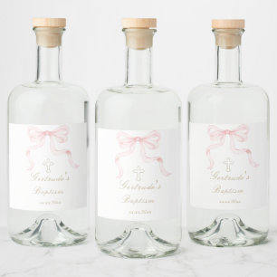 Taufe rosa Schleife Baby Mädchen Alkoholflaschenetikett