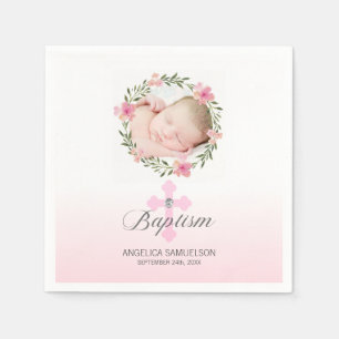Taufe Rosa Weiße Mädchen Blumenkreuz  FOTO Serviette