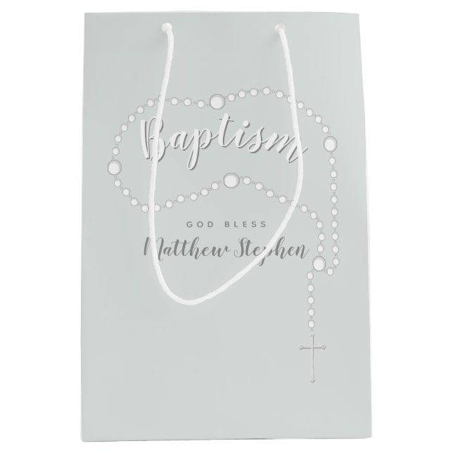 Taufe Rosary über Pulverblau Mittlere Geschenktüte (Vorderseite)