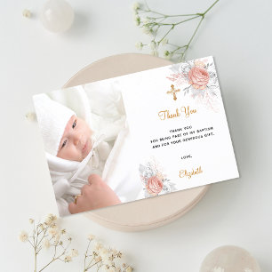 Taufe Rose Gold Blumenzahn Foto Goldmädchen Dankeskarte