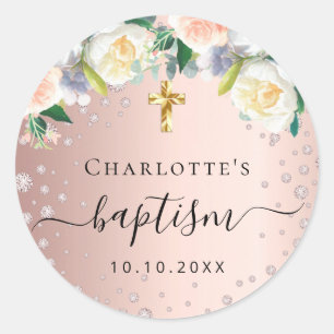 Taufe Rose Gold Rosa Blütenblätter Mädchenname Runder Aufkleber