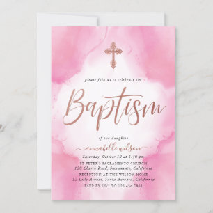Taufe Rose Gold und Rosa Wasserfarben Girl Einladung