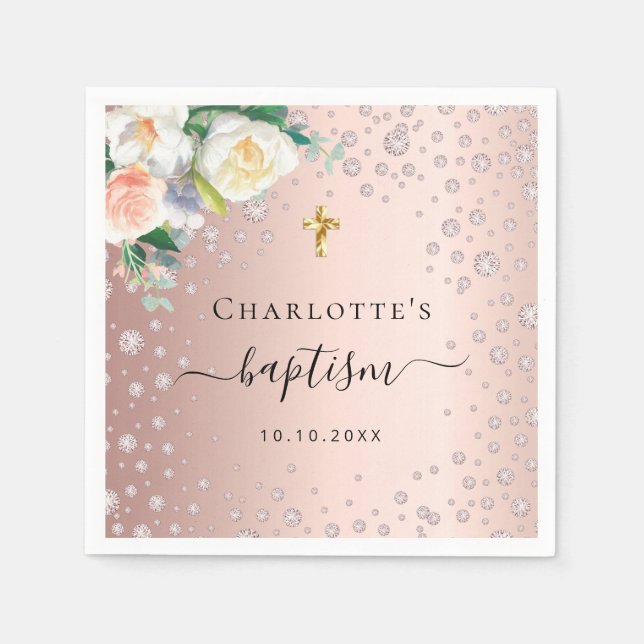 Taufe Rose Goldflorchen Mädchen eleganter Name Serviette (Vorderseite)