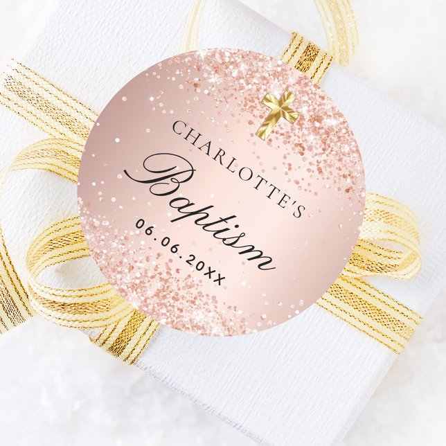 Taufe Rose Rose Goldname Girl Runder Aufkleber (Von Creator hochgeladen)