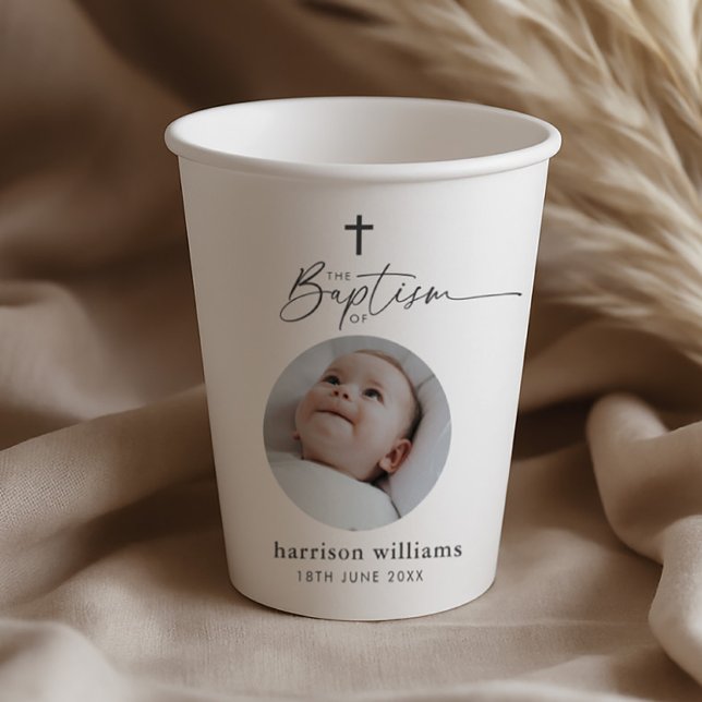 Taufe Rund Foto Pappbecher (Zazzle Baptism Round Photo Paper Cups)