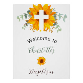 Taufe Sonnenblumen Eukalyptus-Kreuz Begrüßung Poster