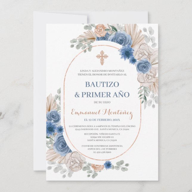 Taufe Spanische Einladung für Baby Boy (Vorderseite)