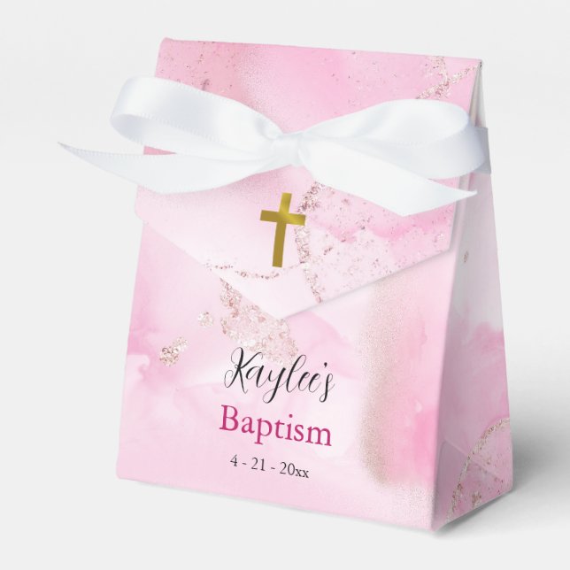 Taufe Taufe Box mit wirbelnden und wirbelnden rosa Geschenkschachtel (Vorderseite)