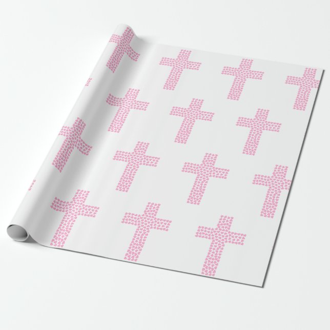 Taufe-Taufkreuz-Bestätigungs-Rosa Geschenkpapier (Ungerollt)