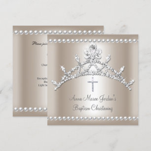 Taufe Tiara Sepia Silber Weiße Perle Diamant Einladung