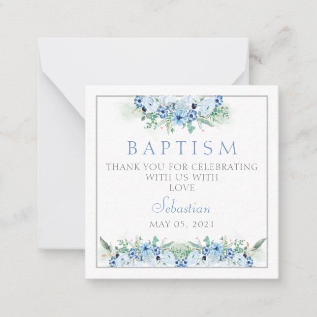 Taufe Vielen Dank Card Baby Boy Blue Mitteilungskarte (Vorderseite)