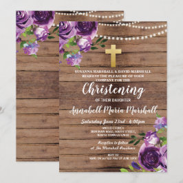 Taufe violette Blumen Lichter Christening Wood Einladung