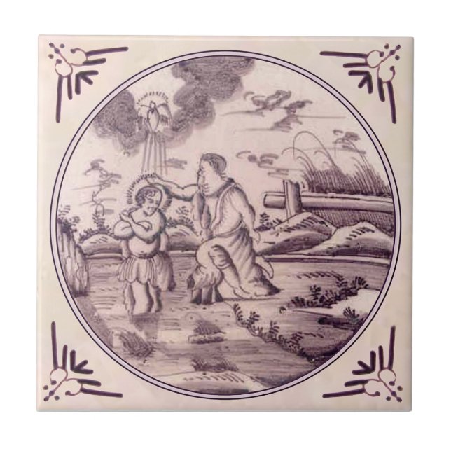 Taufe von Jesus Delft Manganese Repro 18. Jahrhund Fliese (Vorderseite)