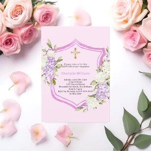 Taufe Wappen Rosa Blume Mädchen Einladung