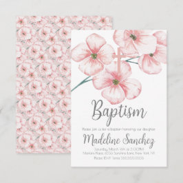 Taufe Wasserfarbenfrühlingstrasse Blumenrosa Dedic Einladung