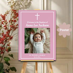 Taufe Weißes Kreuz Dusty Pink 1 Foto Empfang Poster