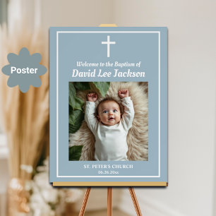Taufe White Cross Dusty Blue 1 Foto Empfang Poster