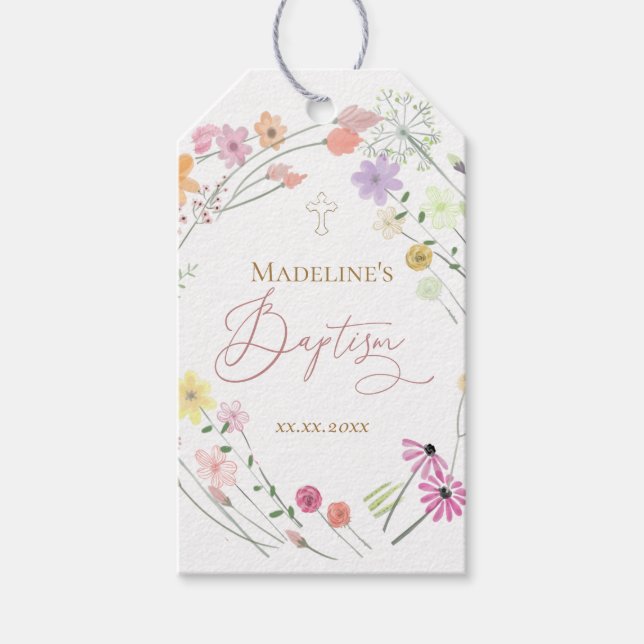 Taufe Wildblumen Geschenkanhänger (Vorderseite)