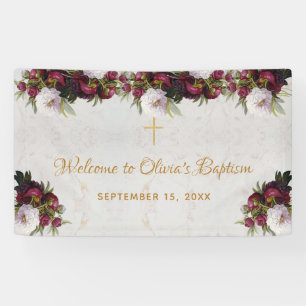 Taufe Willkommen Floral Burgunder Weiße Pfingstros Banner