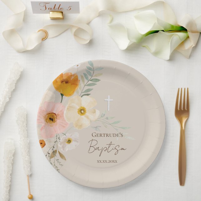 Taufe zartes Bouquet Pappteller (Hochzeit)