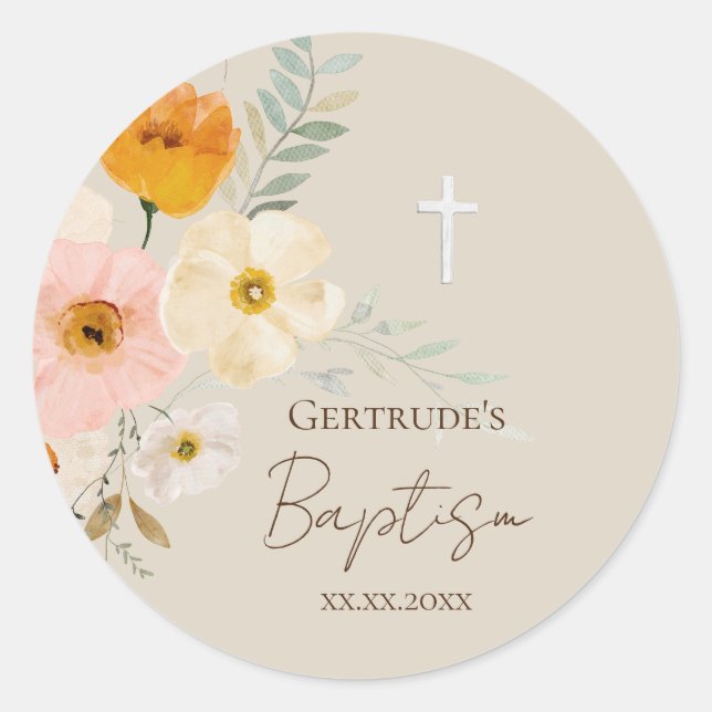 Taufe zartes Bouquet Runder Aufkleber (Vorderseite)