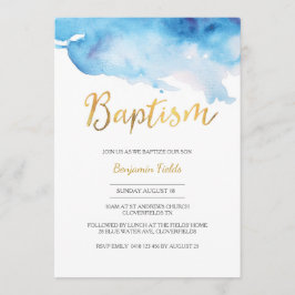 Taufeinladung| Blaue Wasserfarbe und Gold Einladung