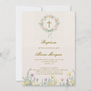 Taufeinladung mit floralem Kreuz für den Frühling Einladung