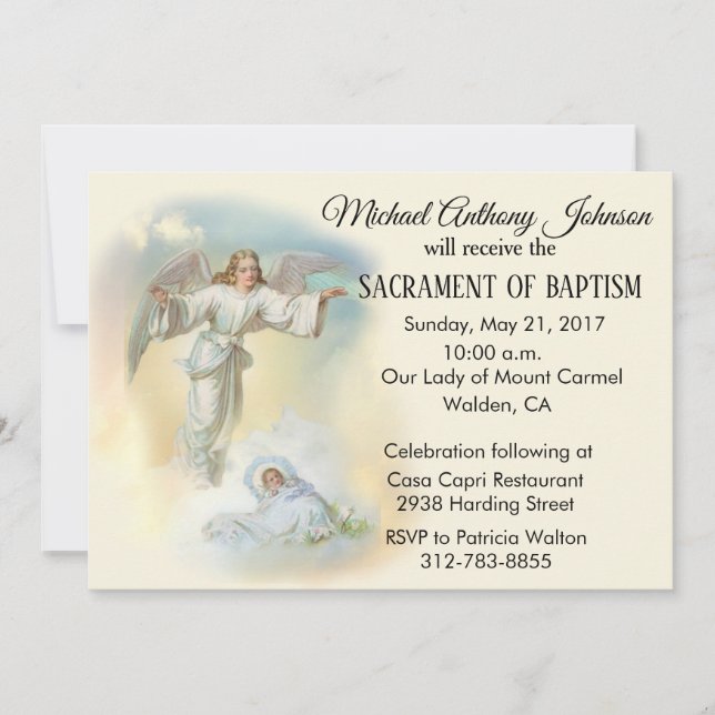 Taufen Baby Boy Guardian Angel Einladung (Vorderseite)