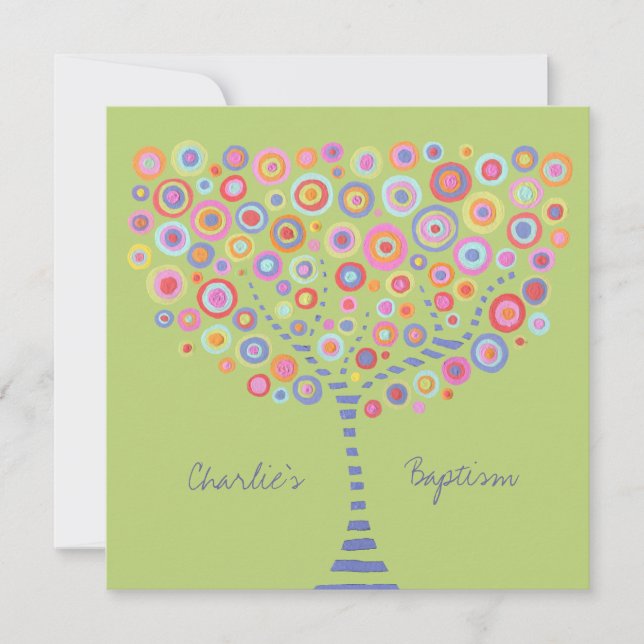 Taufen Circle Tree Retro Personalisierte Einladung (Vorderseite)