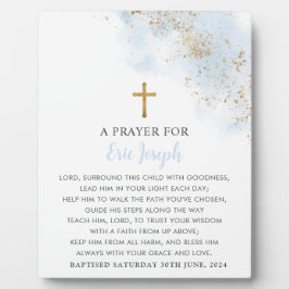 Taufen Gebet Schild Blue Gold Cross Boys Fotoplatte