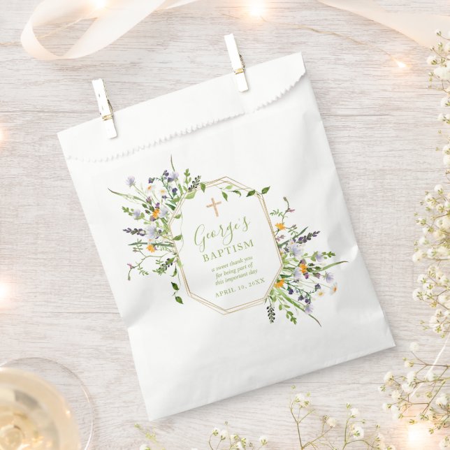 Taufen Gold Cross Wildblumen bevorzugen Taschen Geschenktütchen (Ausgeschnitten)