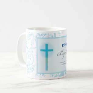 Taufgeschenk für Jungen in Blau mit Spitzenmuster Kaffeetasse