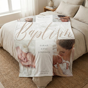 Taufgeschenk mit Gold-Kalligrafie-Foto-Collage Fleecedecke
