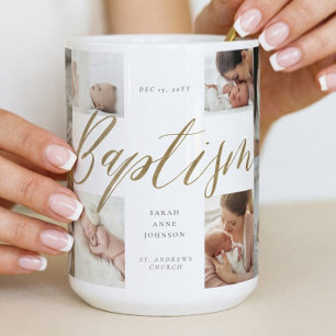 Taufgeschenk mit Gold-Kalligrafie-Fotocollage Kaffeetasse