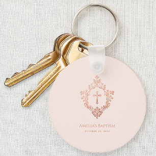 Taufgeschenke für Mädchen Rosa Kreuz im Wappen Ros Schlüsselanhänger