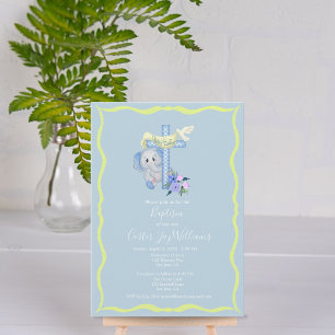 Taufkarte Baby-Elefant mit Kreuz und Taube Einladung