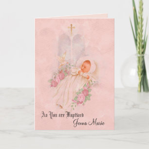 Taufkleid Baby Mädchen Taufrosen Kreuz Karte