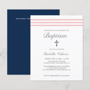 Taufkleid Elegant gestreift pastellrosa Navy Kreuz