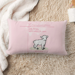 Taufkleid Enkelin Pink Lamm Name und Datum Lendenkissen