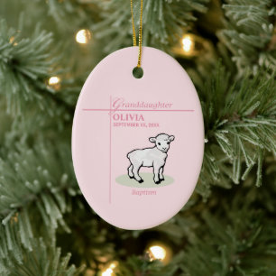 Taufkleid Enkelin Rosa Mädchen Lamm Name und Datum Keramik Ornament