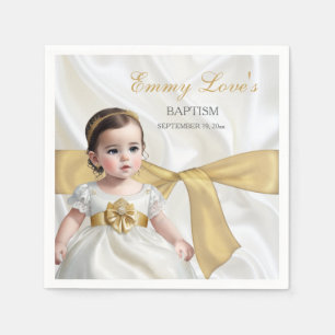 Taufkleid für Mädchen in Weiß und Gold Serviette