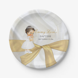 Taufkleid Kommunion Gold für Mädchen Pappteller