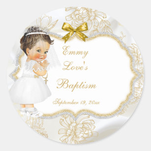 Taufkleid Mädchen Kommunion goldenes Kreuz Runder Aufkleber