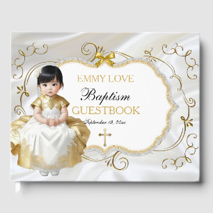Taufkleid Mädchen Taufe Weiß & Gold Kreuz Gästebuch