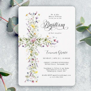 Taufkleid Wildblumen Florales Kreuz für Mädchen Einladung
