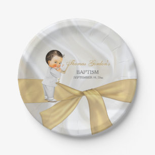 Taufkleidung Baby Junge Gold Weiß Pappteller