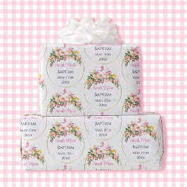 Taufname Datum Rosa Blumenspray Geschenkpapier
